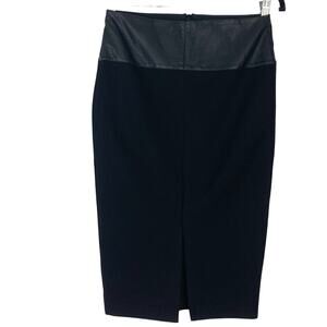 RIVER ISLAND Skirt UK 10/US 6 Black Pencil Faux Leather Detail Knee Stretch